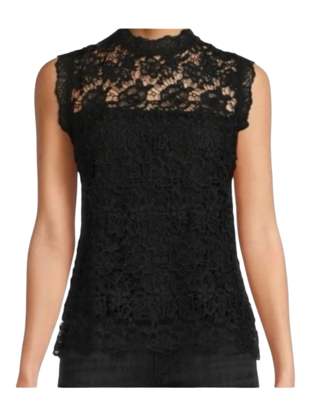 Nanette Lepire Black Lace Sleeveless Mock Neck Top